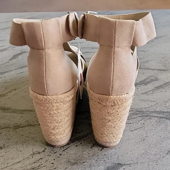 Universal Thread Jute/Faux Suede Boho Platform Wedge Peep Toe Heels Taupe sz 10 - Picture 4 of 14